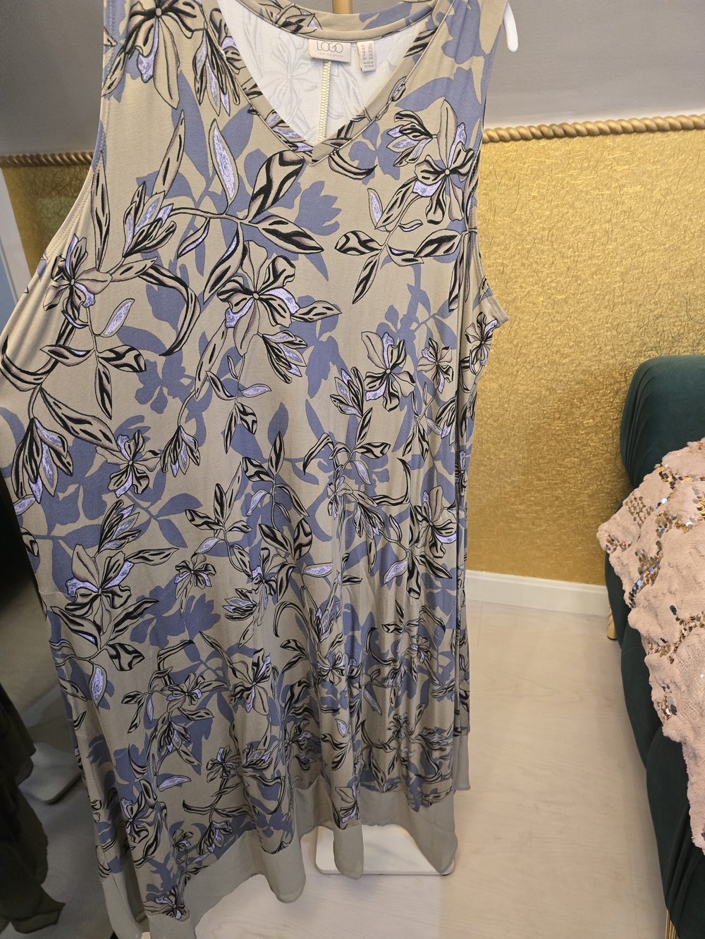 LOGO Sleeveless Floral V-Neck Dress in Taupe and Lavender